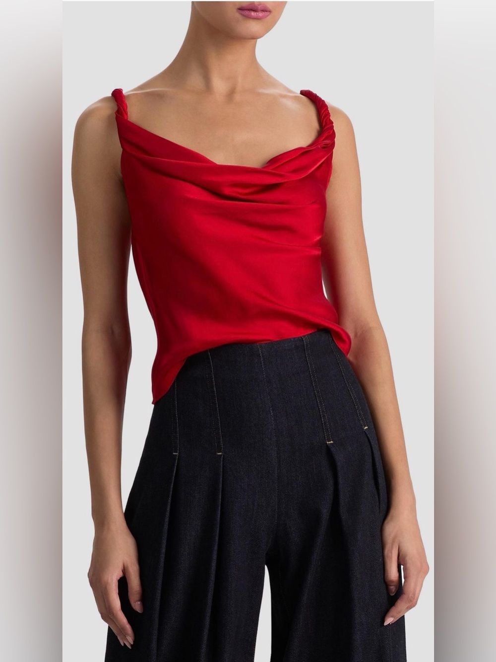 Alice + Olivia Monique Twist Strap Cowlneck Tank in Chili Pepper